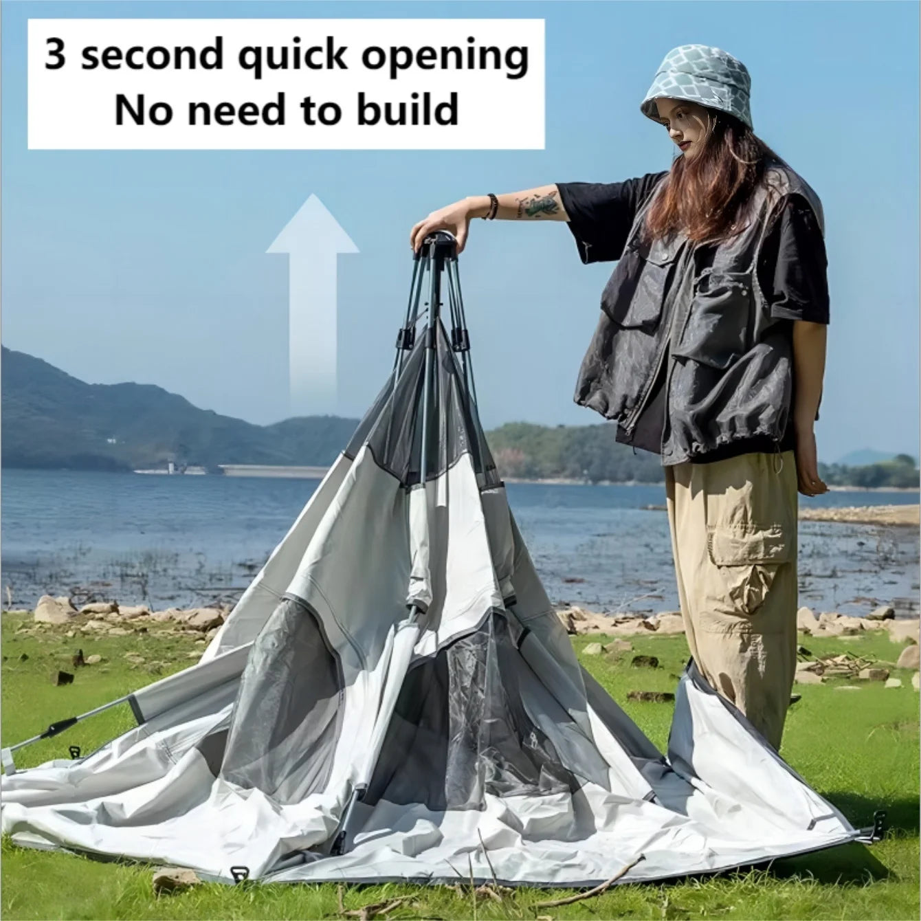Pop up tents for camping waterproof Portable Windproof tents for camping 4 person family tent with Skylight,Upgraded Large Size