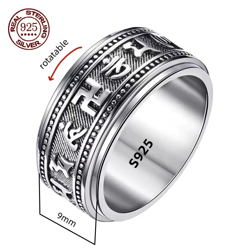Factory Price S925 Sterling Silver Great Wall Pattern Spinner Ring Men Women Real Silver Double-layer Rotatable Rings Jewelry