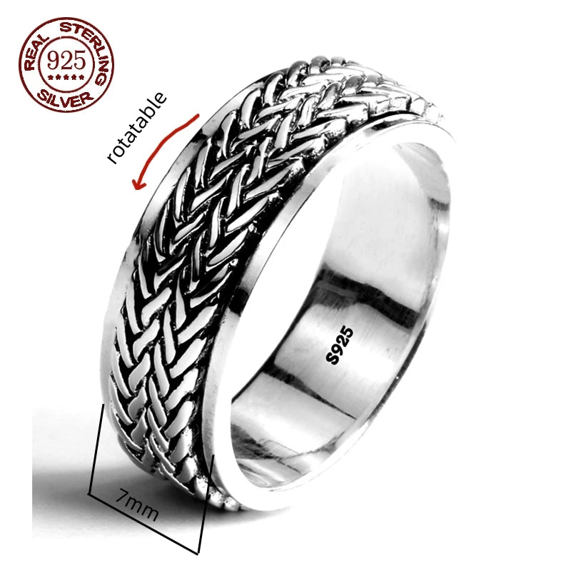 Factory Price S925 Sterling Silver Great Wall Pattern Spinner Ring Men Women Real Silver Double-layer Rotatable Rings Jewelry