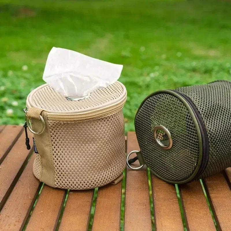 Outdoor camping tissue case roll paper storage bag with hook portable tissue holder tent hanging napkin holder camping supplies
