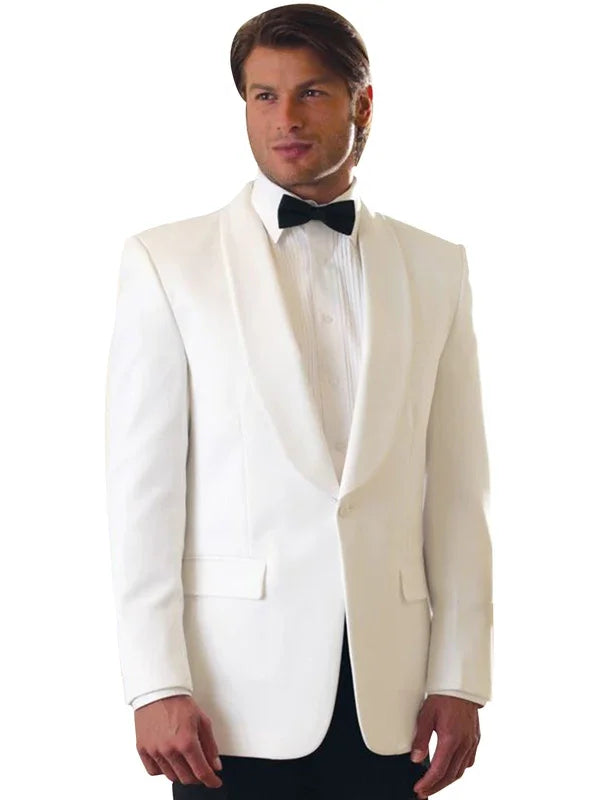 2 Pieces Ivory Men's Groom Tuxedos Shawl Lapel One Button Blazer Black Pants Business Tuxedo Formal Suit for Men Jacket Trousers