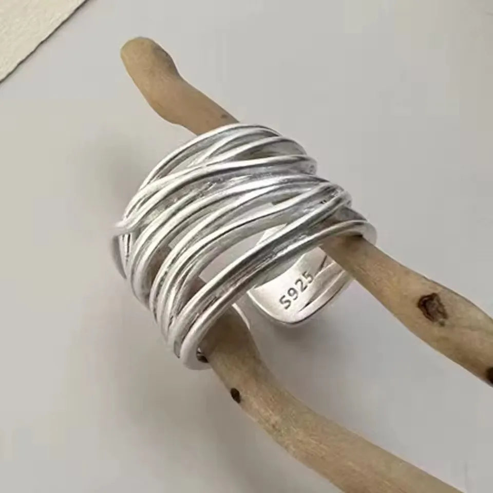 VENTFILLE 925 Sterling Silver Irregular Design Wave Golden Stackable Finger Rings Trendy Adjustable For Women Gifts Dropshipping