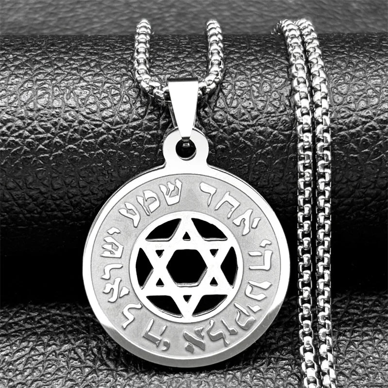 Hebrew Star of David Pendant Necklace for Women Men Stainless Steel Gold Silver Color Jewish Bless Male Chain Jewelry