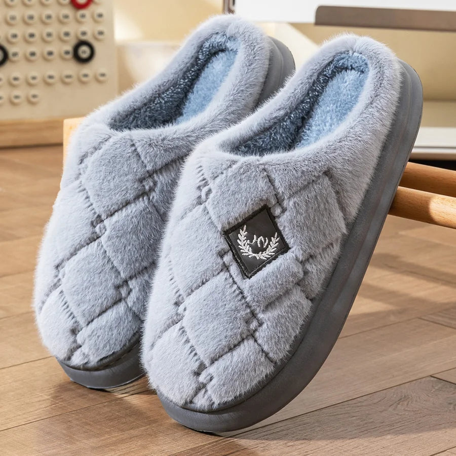 Pmoiste Fur Slippers Men Home EVA Platform Cushion Warm Soft Designer Living Room Shoes Cozy Non-slip High Quality Indoor