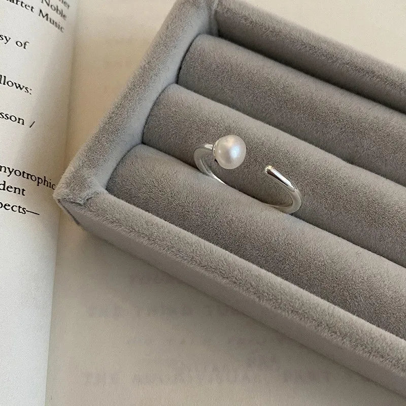 PANJBJ 925 Sterling Silver Pearl Irregular Ring for Women Shell Overlapping Hollow Sweet Design Jewelry Gift Dropshipping