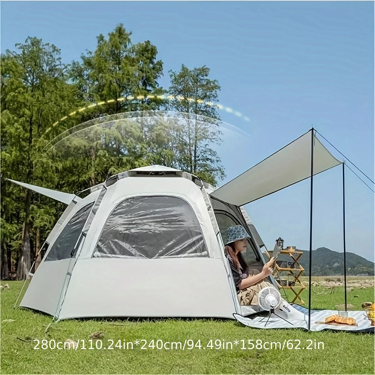 Pop up tents for camping waterproof Portable Windproof tents for camping 4 person family tent with Skylight,Upgraded Large Size