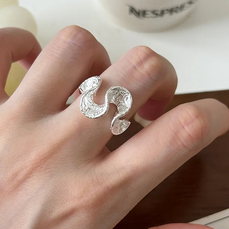 925 Sterling Silver Open Finger Ring Punk Heart Irregular Geometric Stackable For Women Girl Jewelry Gift Dropship Wholesale