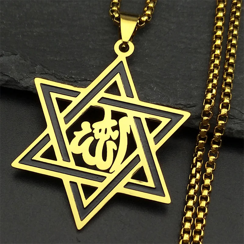 Hebrew Star of David Pendant Necklace for Women Men Stainless Steel Gold Silver Color Jewish Bless Male Chain Jewelry