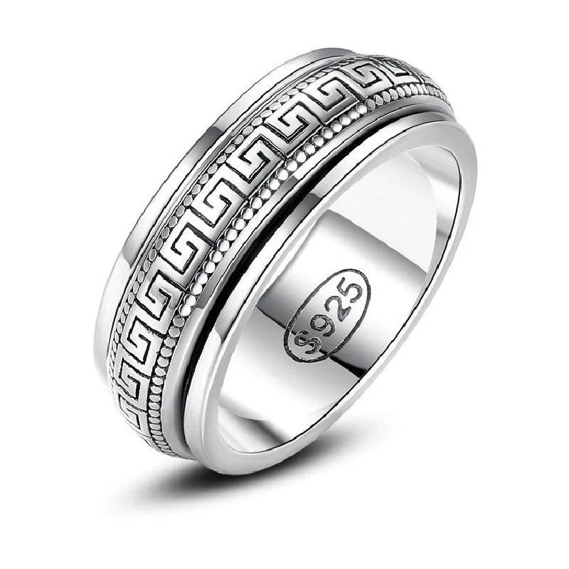Factory Price S925 Sterling Silver Great Wall Pattern Spinner Ring Men Women Real Silver Double-layer Rotatable Rings Jewelry
