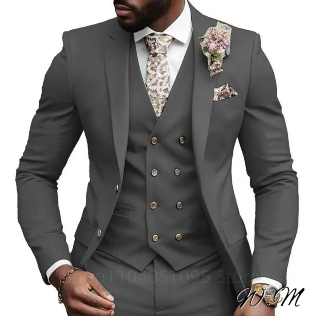 Casual Jacket Vest Pants 3Pcs Elegant Pink Wedding Suits for Men Slim Fit Notch Lapel Blazer Best Man Groom Suit Male Tuxedo Set