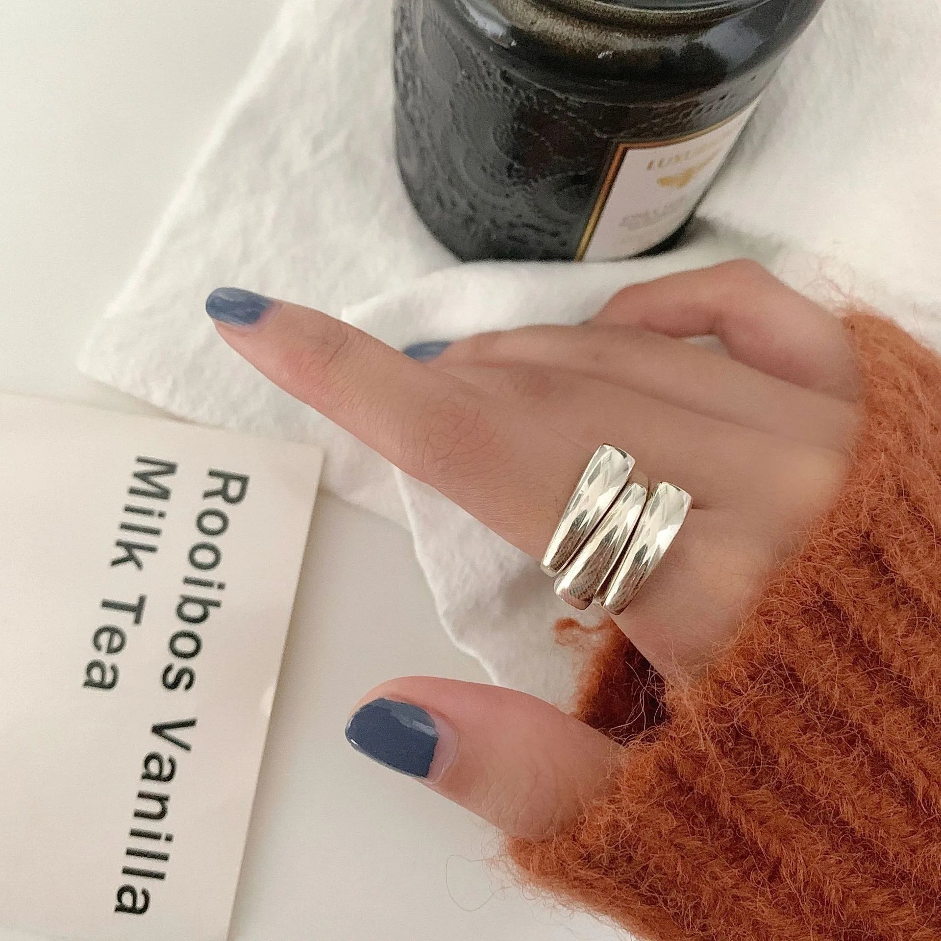 VENTFILLE 925 Sterling Silver Trend Arched Wide Ring For Female Geometry Punk Design Jewelry Asymmetric Gift Dropshipping