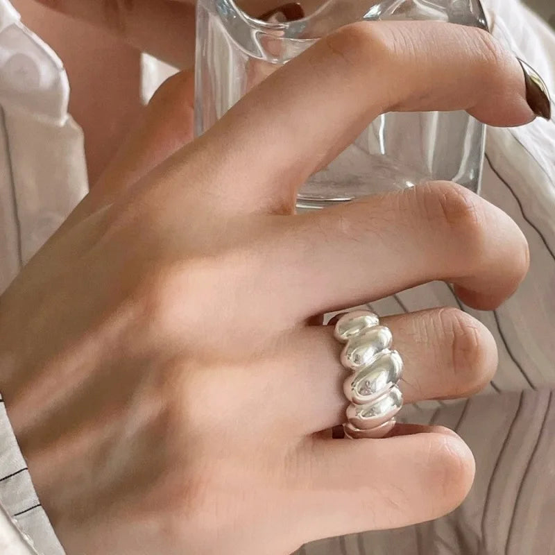 VENTFILLE 925 Sterling Silver Trend Arched Wide Ring For Female Geometry Punk Design Jewelry Asymmetric Gift Dropshipping