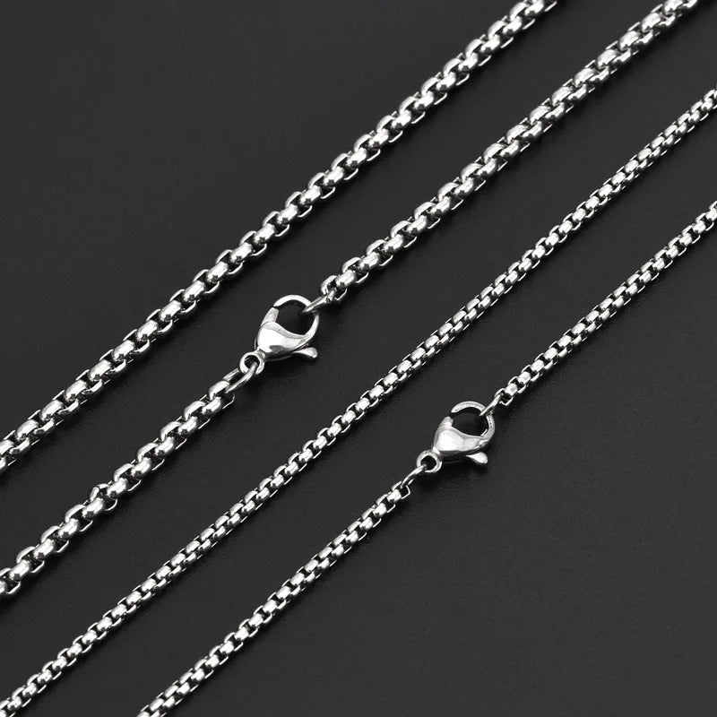 2-5MM Width Stainless Steel Square Rolo Chain Necklace For Women Round Box Choker Necklace Men Fashion Jewelry Accessories