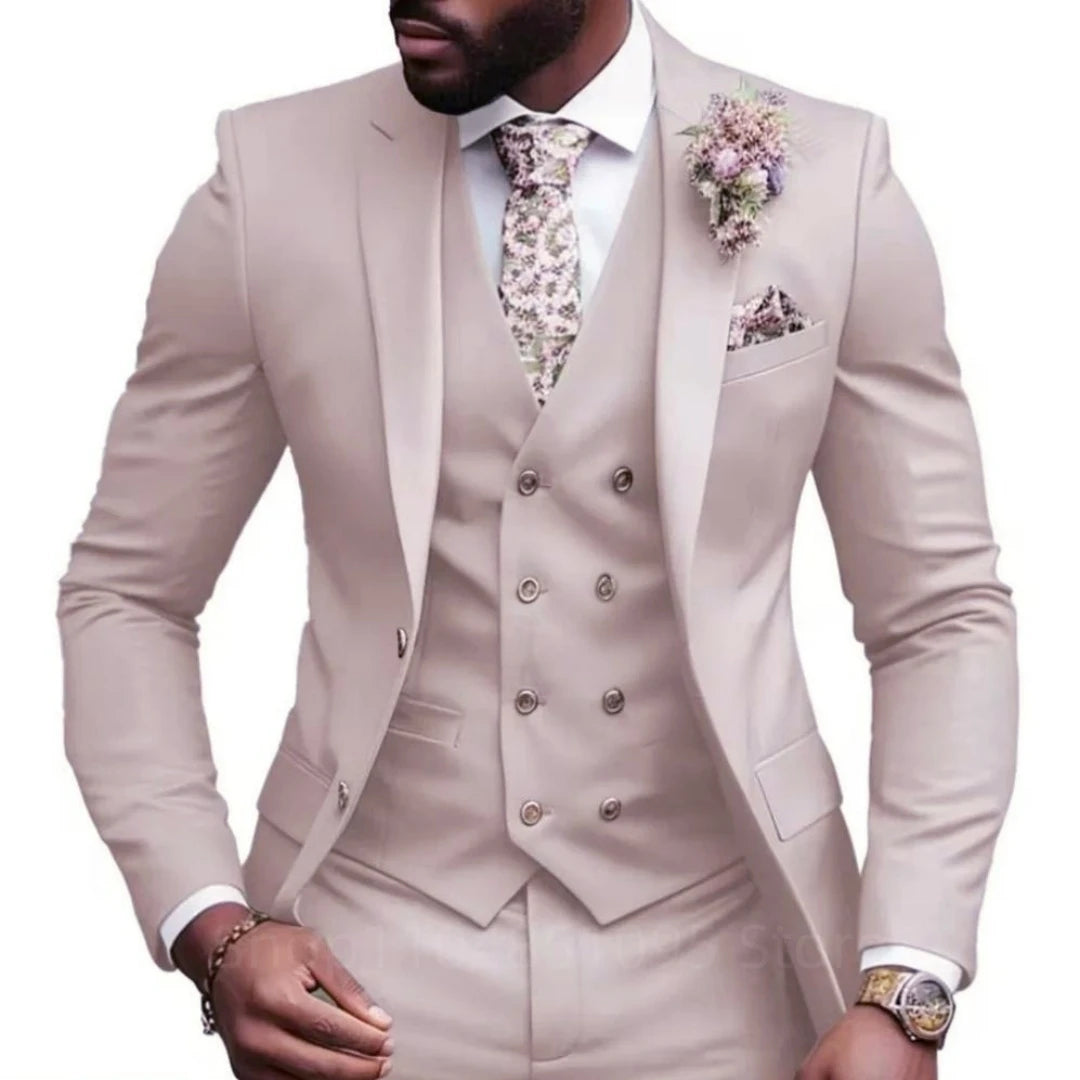 Casual Jacket Vest Pants 3Pcs Elegant Pink Wedding Suits for Men Slim Fit Notch Lapel Blazer Best Man Groom Suit Male Tuxedo Set