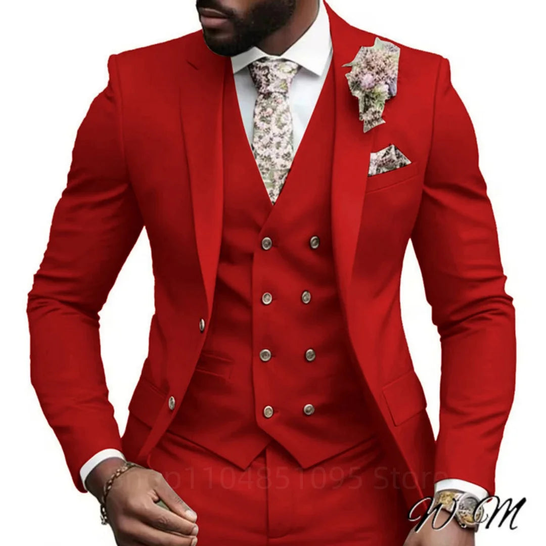 Casual Jacket Vest Pants 3Pcs Elegant Pink Wedding Suits for Men Slim Fit Notch Lapel Blazer Best Man Groom Suit Male Tuxedo Set