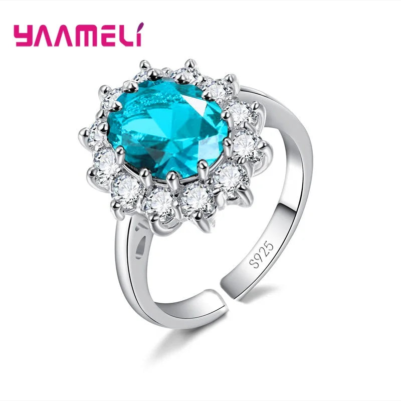 100% Authentic 925 Sterling Silver Color Women Wedding Engagement Jewelry Ring Classic Oval Flower Shiny Cubic Zircon Crystal