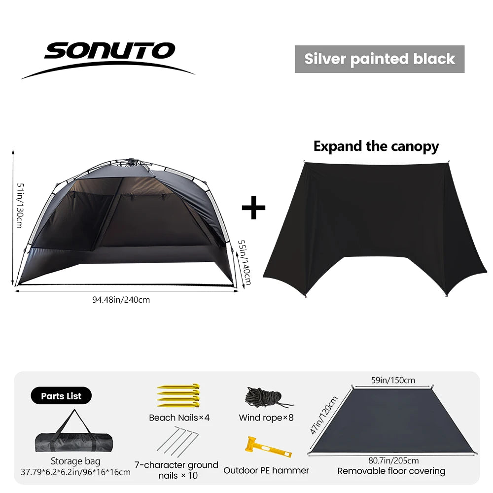Sonuto Outdoor 3-4P One-Touch Camping Tent Quick Automatic Opening Beach Fishing Tent Family Travel Picnic Park Anti-UV Shade