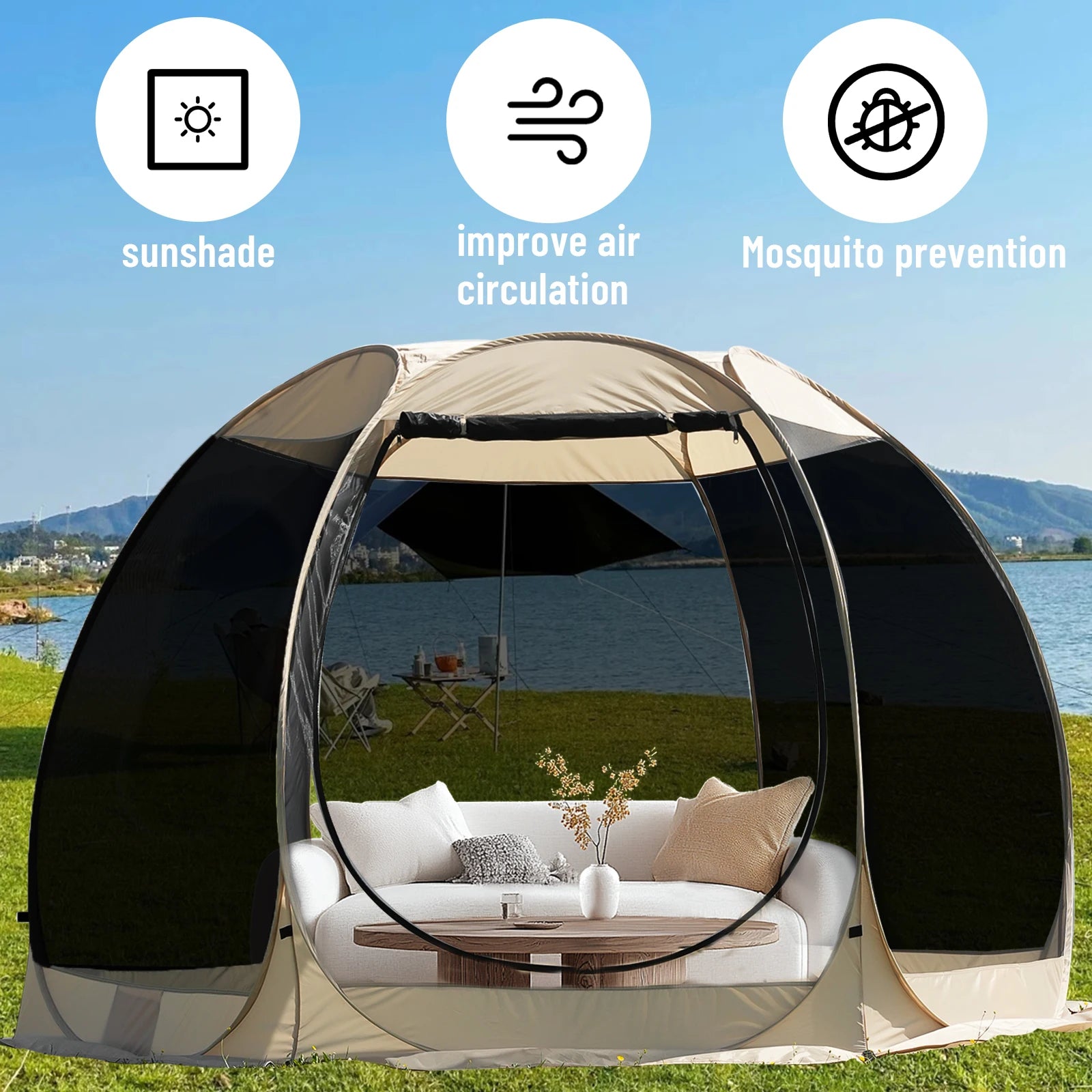 Portable Screen House Tent with Mosquito Net 6-8 Person Camping Backyard Patio & Protection Outdoor Shelter Suitable for family