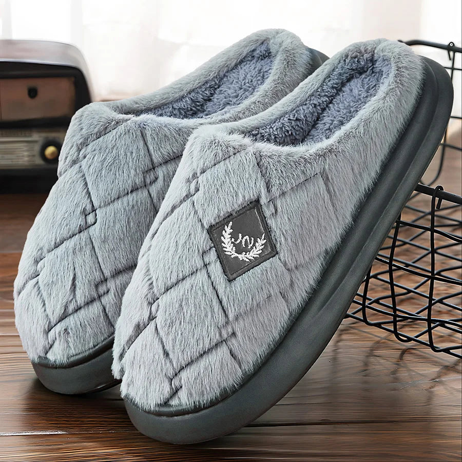Pmoiste Fur Slippers Men Home EVA Platform Cushion Warm Soft Designer Living Room Shoes Cozy Non-slip High Quality Indoor