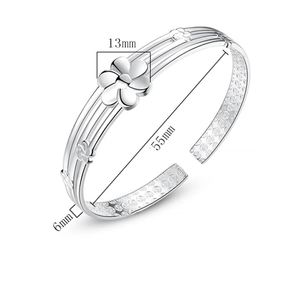 925 Sterling Silver Flower Open Bangle Hand Bracelets For Women Luxury Jewelry  And  Jewellery