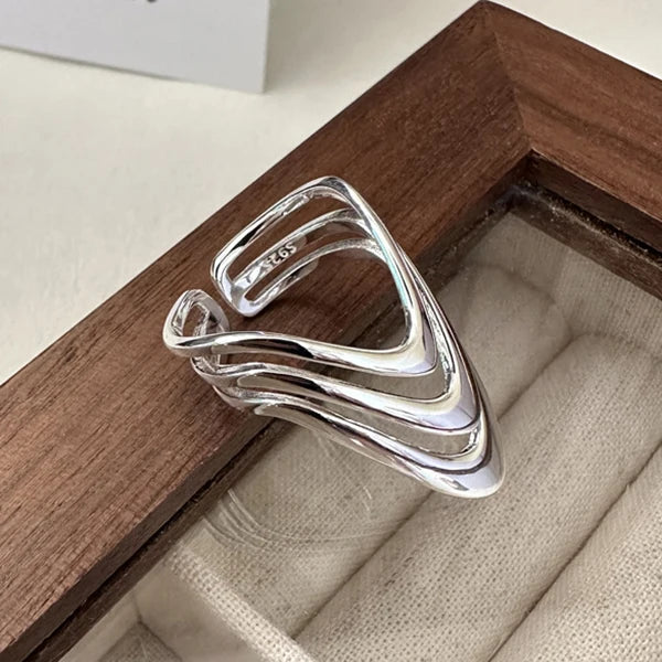 VENTFILLE 925 Sterling Silver Trend Arched Wide Ring For Female Geometry Punk Design Jewelry Asymmetric Gift Dropshipping