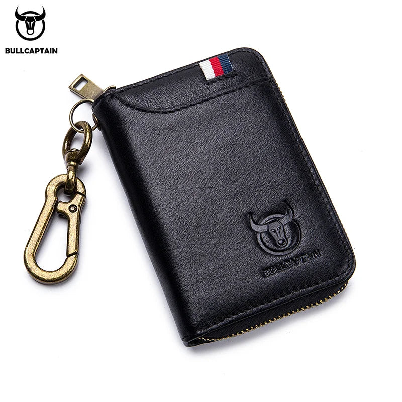 BULLCAPTAIN Leather Men's Key Bag Fashion Storage Bags Car Cover Compact Mini Card Holder Coin Purse Man Butler Keychain