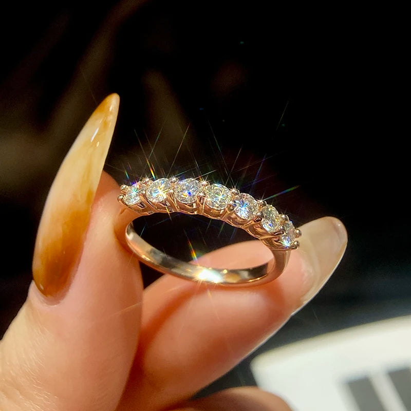 KNB Real Moissanite Ring 925 Sterling Silver Diamond Eternity Band Engagement Wedding Rings for Women Luxury Quality Jewelry