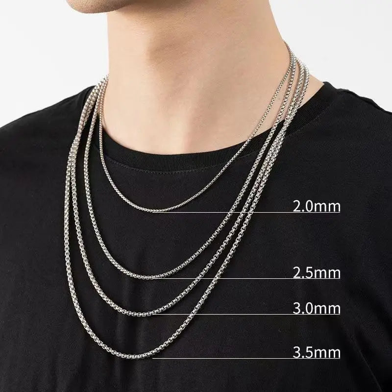 2-5MM Width Stainless Steel Square Rolo Chain Necklace For Women Round Box Choker Necklace Men Fashion Jewelry Accessories