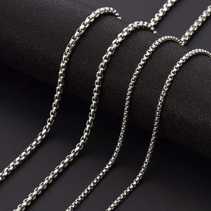 2-5MM Width Stainless Steel Square Rolo Chain Necklace For Women Round Box Choker Necklace Men Fashion Jewelry Accessories