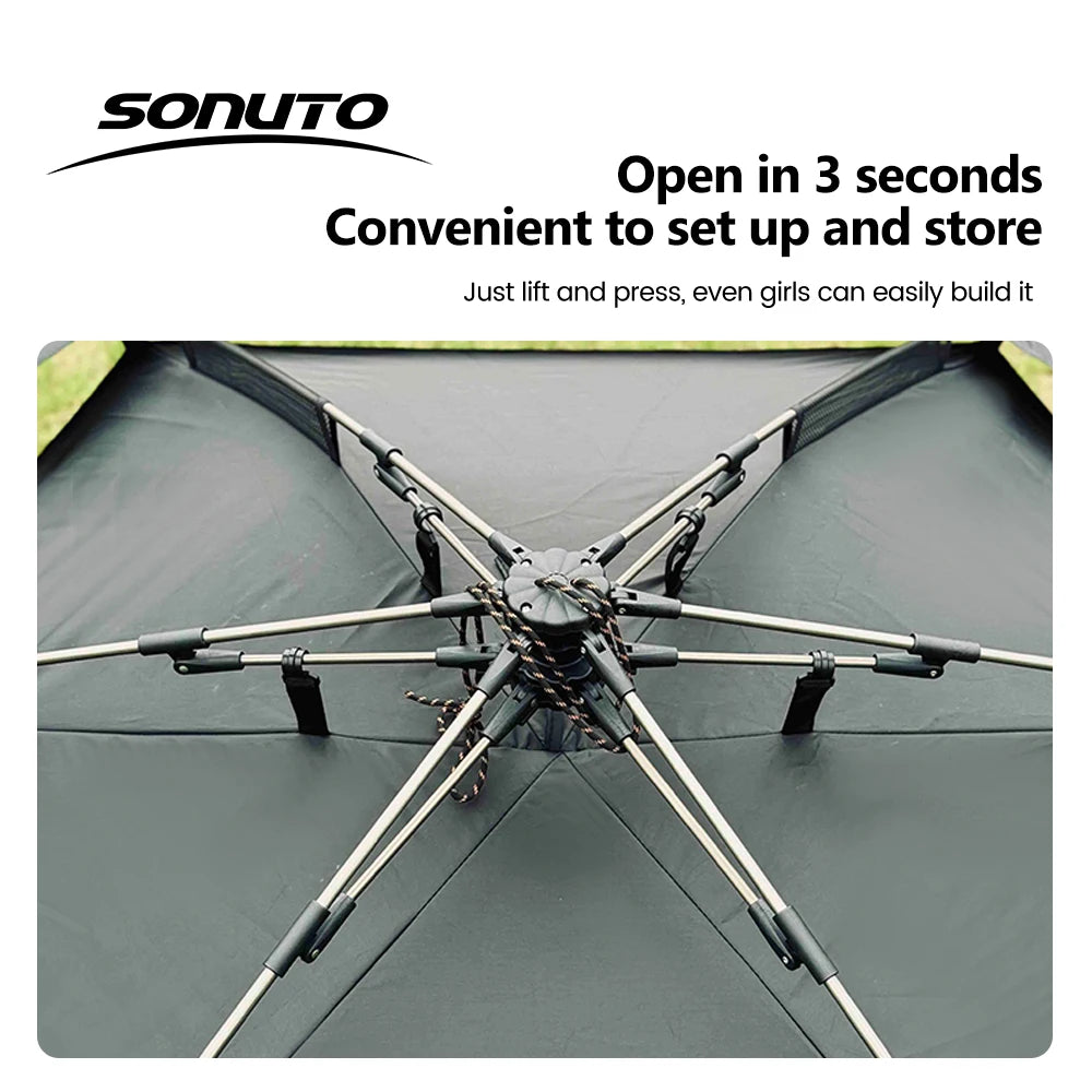 Sonuto Outdoor 3-4P One-Touch Camping Tent Quick Automatic Opening Beach Fishing Tent Family Travel Picnic Park Anti-UV Shade