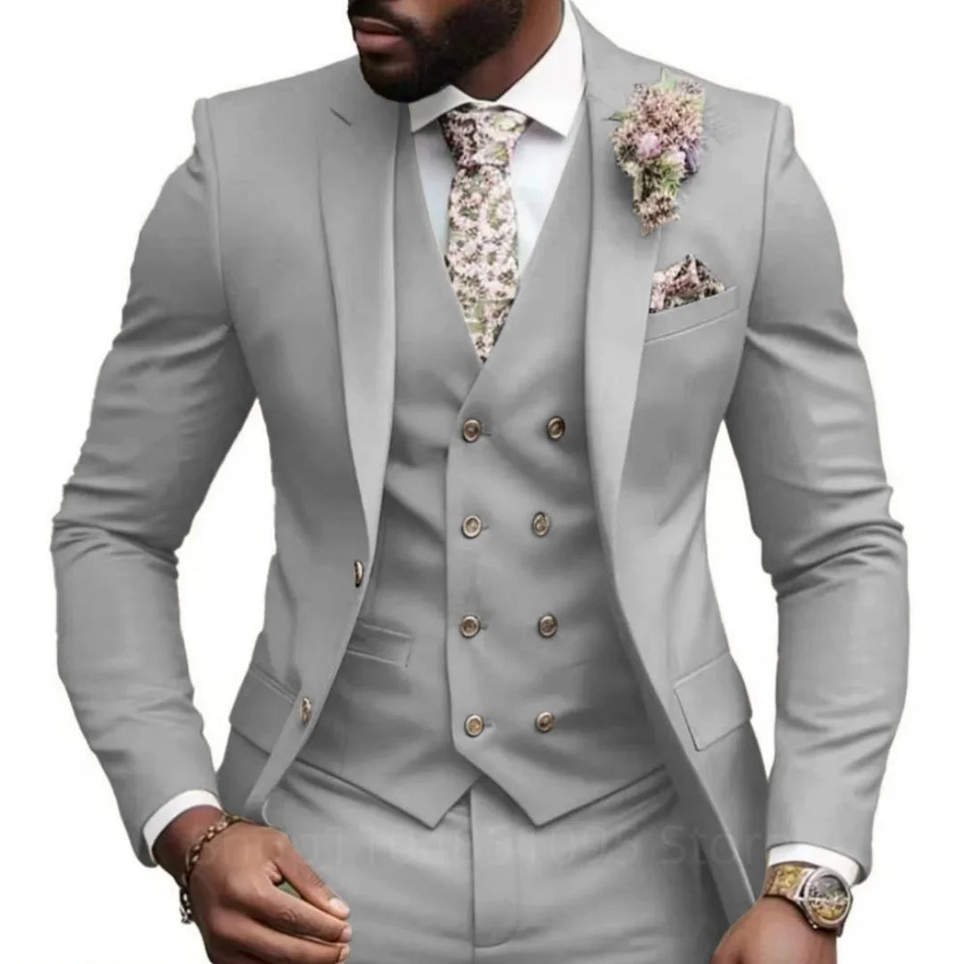 Casual Jacket Vest Pants 3Pcs Elegant Pink Wedding Suits for Men Slim Fit Notch Lapel Blazer Best Man Groom Suit Male Tuxedo Set