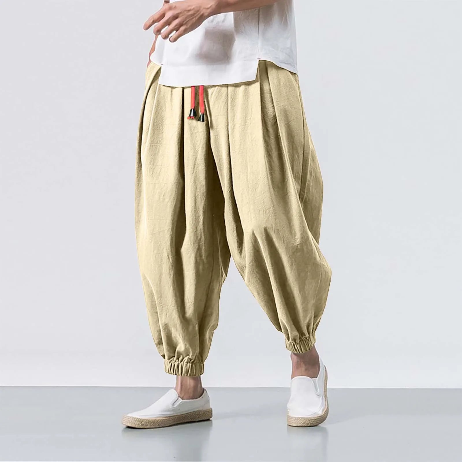 FGKKS Spring Men Loose Harem Pants Chinese Linen Overweight Sweatpants High Quality Casual Brand Oversize Trousers Male