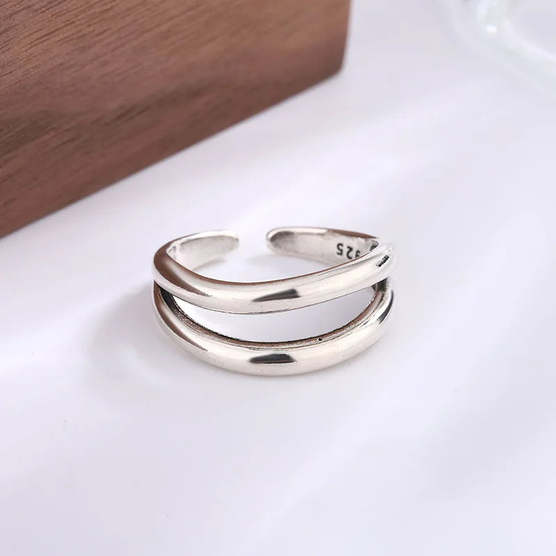 New in 925 Sterling Silver Geometry Simple Adjustable Rings For Women Luxury Jewelry Wholesale Accessories Jewellery Moneys 925