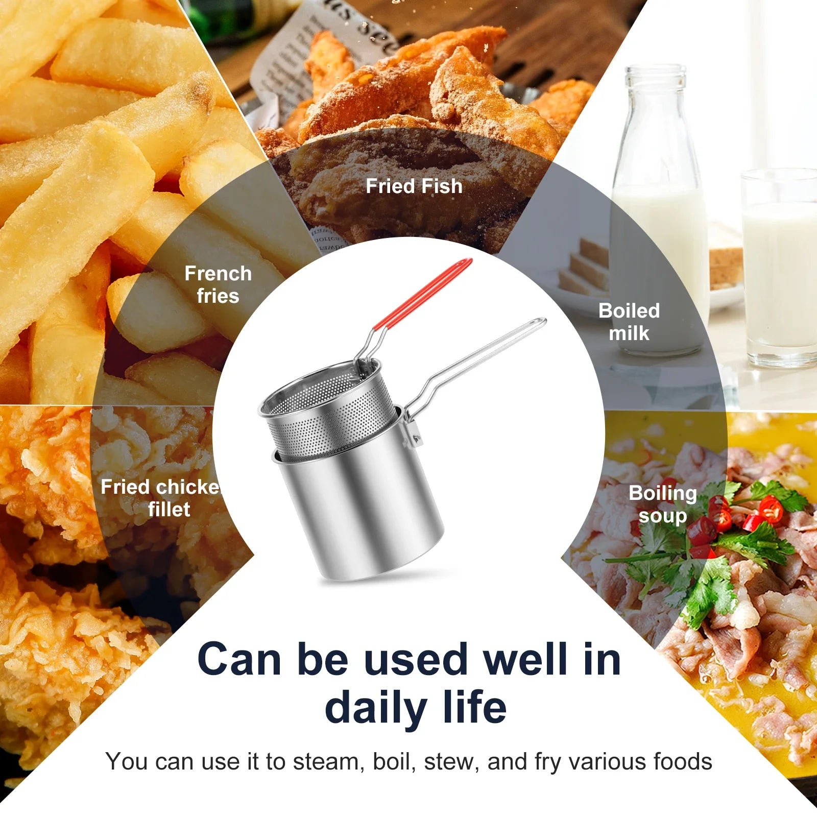Stainless Steel Deep Fryer with Frying Basket Multifunctional Oil Fryer Pot Kitchen Specific Frying Chicken Fries Cooking Tools