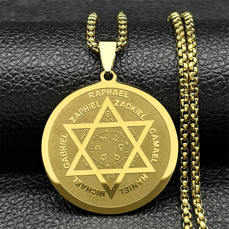 Hebrew Star of David Pendant Necklace for Women Men Stainless Steel Gold Silver Color Jewish Bless Male Chain Jewelry