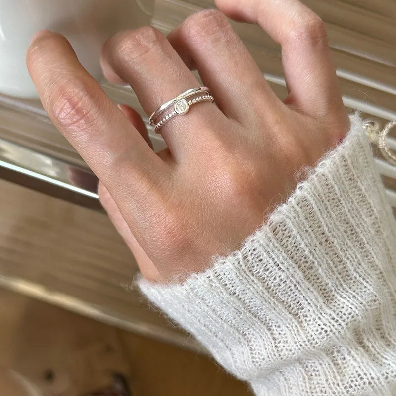 PANJBJ 925 Sterling Silver Pearl Irregular Ring for Women Shell Overlapping Hollow Sweet Design Jewelry Gift Dropshipping