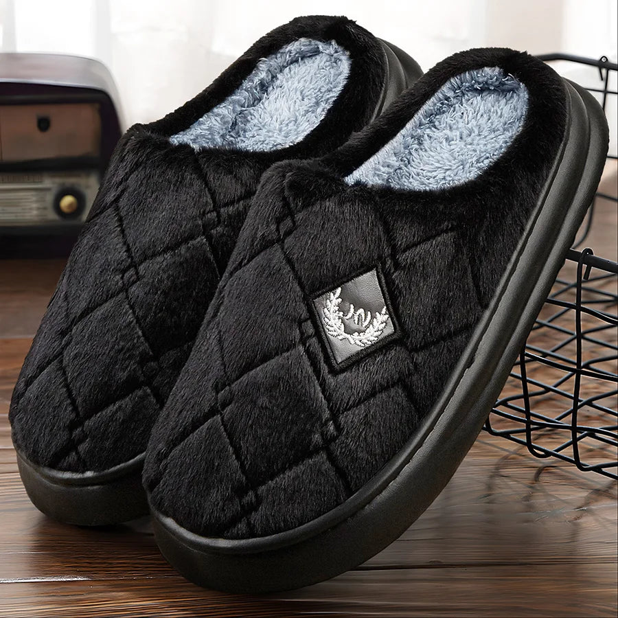 Pmoiste Fur Slippers Men Home EVA Platform Cushion Warm Soft Designer Living Room Shoes Cozy Non-slip High Quality Indoor