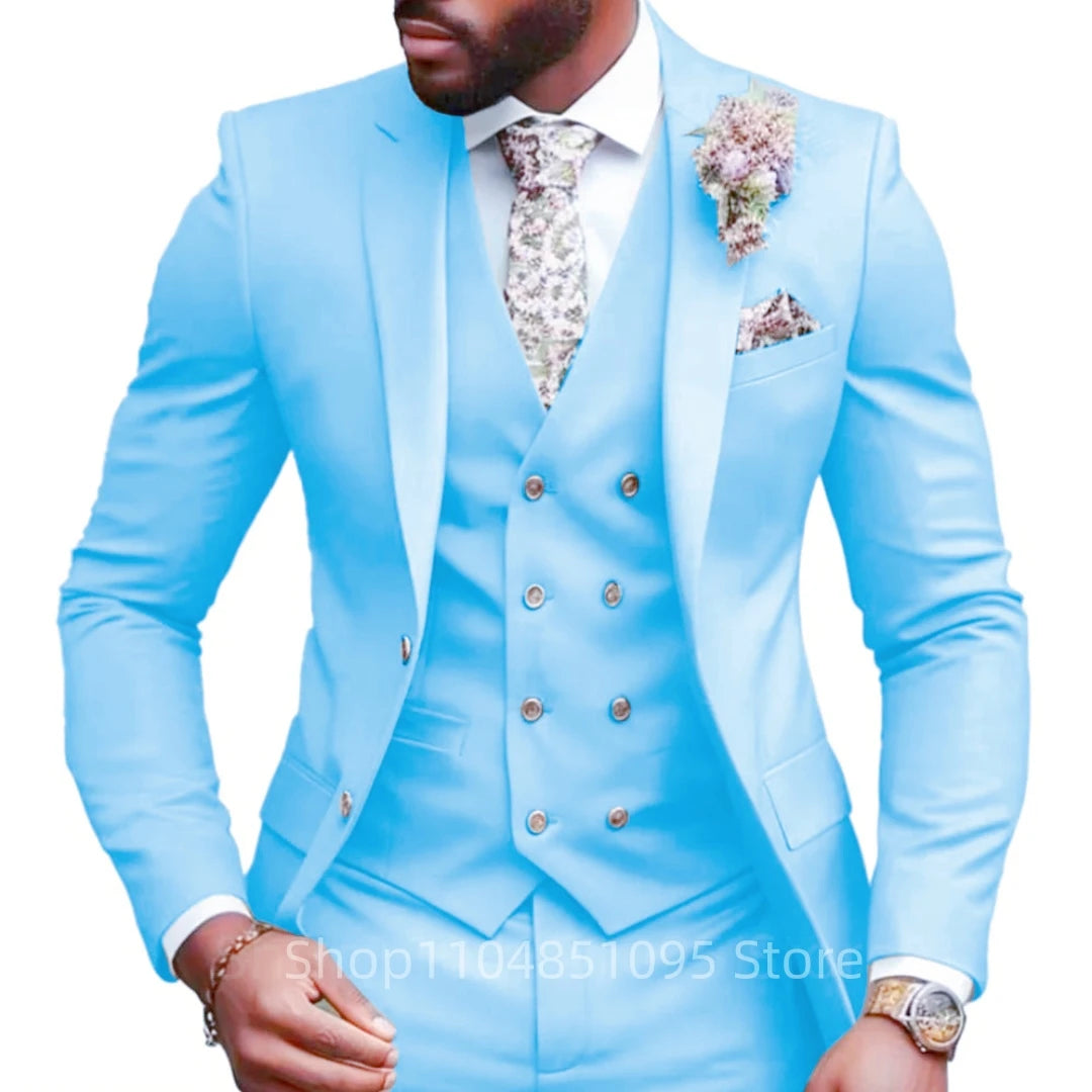 Casual Jacket Vest Pants 3Pcs Elegant Pink Wedding Suits for Men Slim Fit Notch Lapel Blazer Best Man Groom Suit Male Tuxedo Set