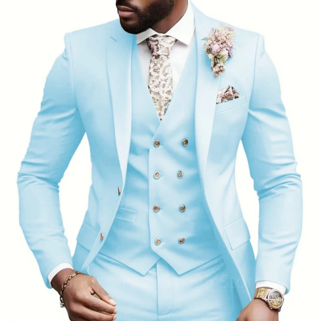 Casual Jacket Vest Pants 3Pcs Elegant Pink Wedding Suits for Men Slim Fit Notch Lapel Blazer Best Man Groom Suit Male Tuxedo Set