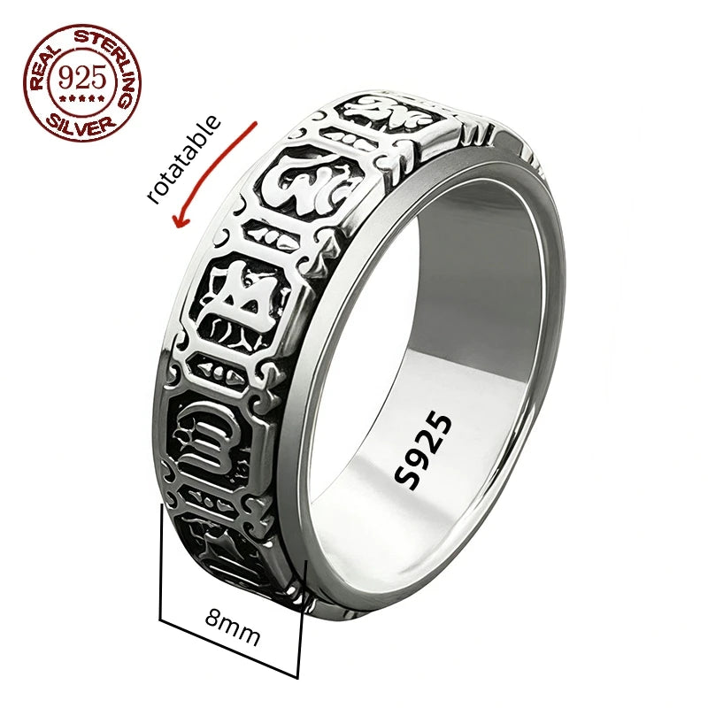 Factory Price S925 Sterling Silver Great Wall Pattern Spinner Ring Men Women Real Silver Double-layer Rotatable Rings Jewelry