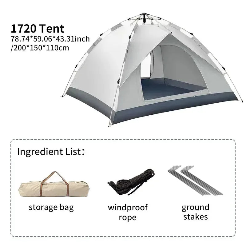 Outdoor Folding Tent Fully Automatic Quick Opening Tent 3-4 Person Self Driving Camping Tent Rain Proof Sun Proof Portable