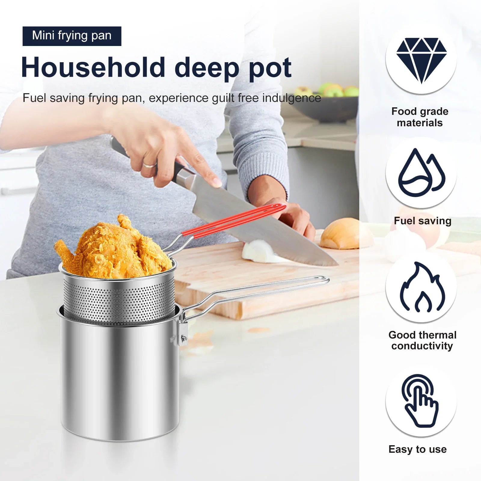 Stainless Steel Deep Fryer with Frying Basket Multifunctional Oil Fryer Pot Kitchen Specific Frying Chicken Fries Cooking Tools