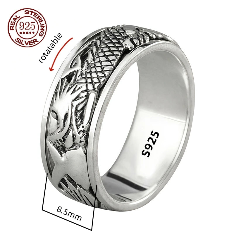 Factory Price S925 Sterling Silver Great Wall Pattern Spinner Ring Men Women Real Silver Double-layer Rotatable Rings Jewelry