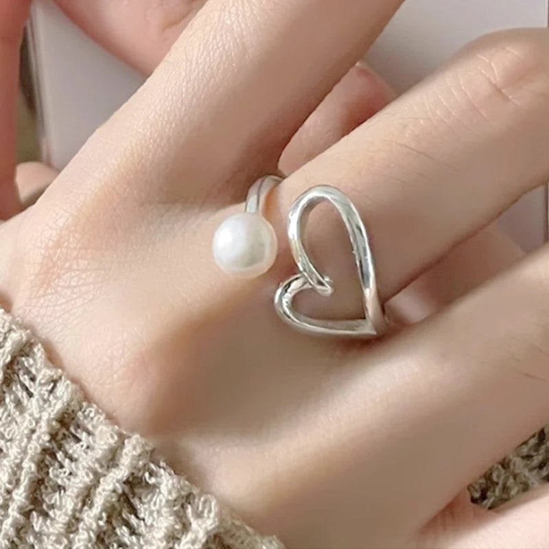 PANJBJ 925 Sterling Silver Pearl Irregular Ring for Women Shell Overlapping Hollow Sweet Design Jewelry Gift Dropshipping