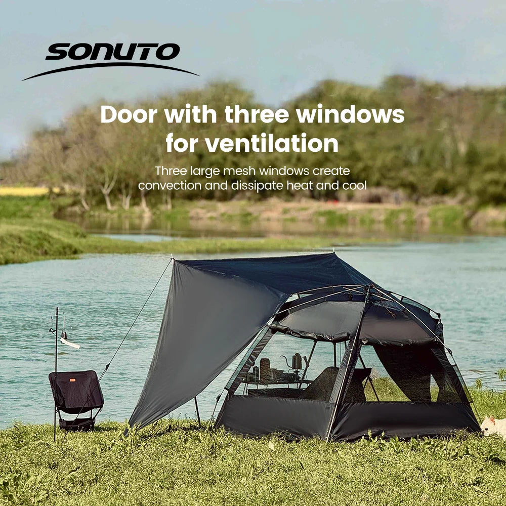 Sonuto Outdoor 3-4P One-Touch Camping Tent Quick Automatic Opening Beach Fishing Tent Family Travel Picnic Park Anti-UV Shade