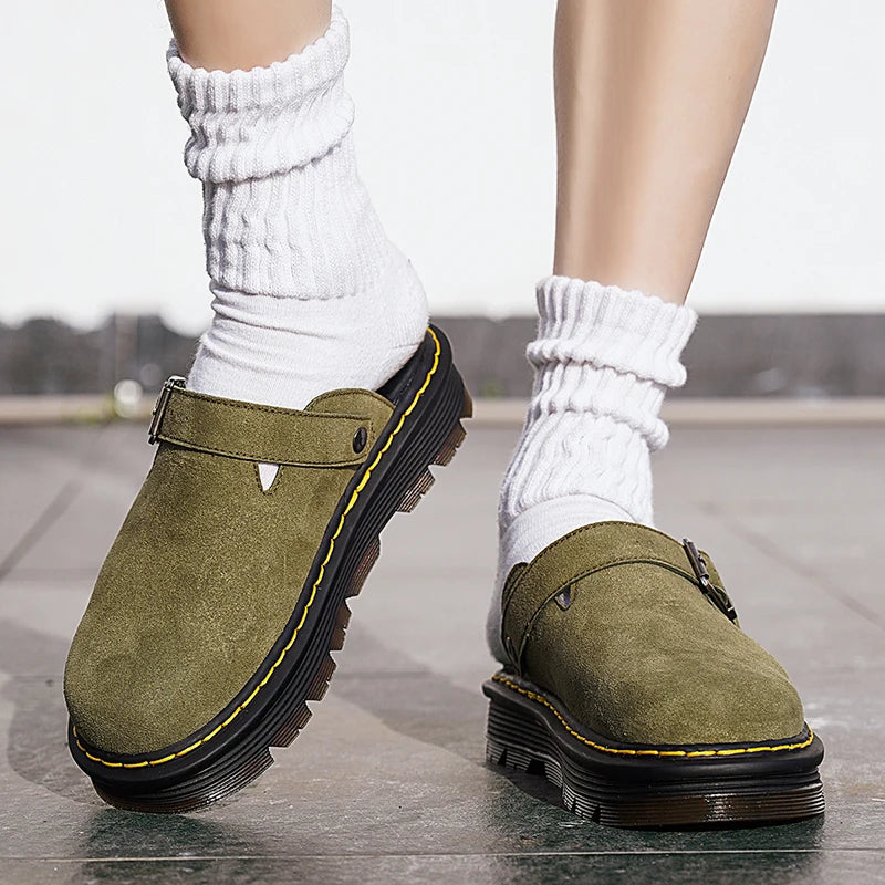 Men's Slippers Fashion Big Leather Casual Slippers Summer Half Slippers for Men Non Slip Beach Shoes Classic Clogs Shoes