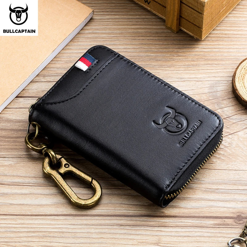 BULLCAPTAIN Leather Men's Key Bag Fashion Storage Bags Car Cover Compact Mini Card Holder Coin Purse Man Butler Keychain