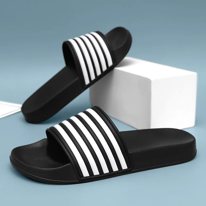 New anti slip sandals for indoor and outdoor walking, men's and women's beach shoes, striped summer men's shoes, couple's beach