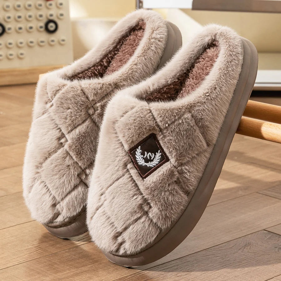 Pmoiste Fur Slippers Men Home EVA Platform Cushion Warm Soft Designer Living Room Shoes Cozy Non-slip High Quality Indoor