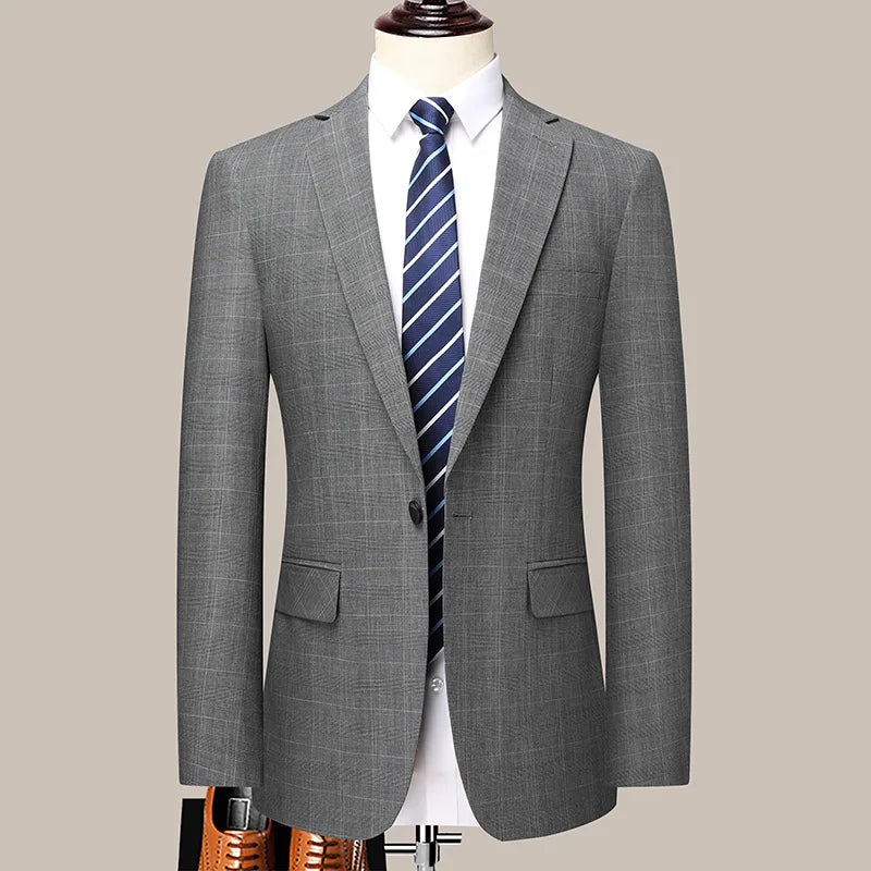 2024 Men's Checkered Business Casual Suit Two-Piece Set Polyester Wedding Trend Handsome Boutique Suit + Trousers